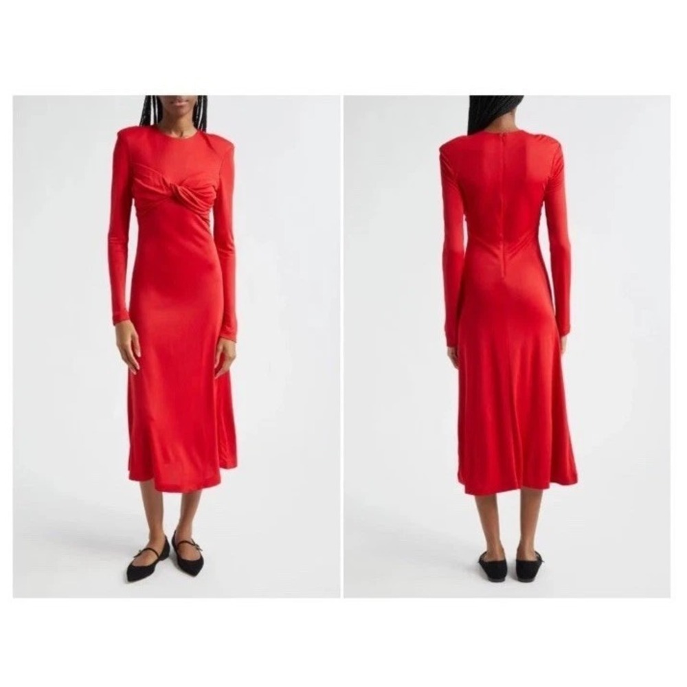 NEW Farm Rio Red Twisted Cup long sleeve Midi Dress Viscose Size M  $248